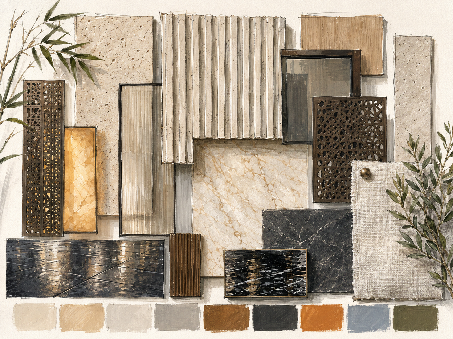 A mood board of materials